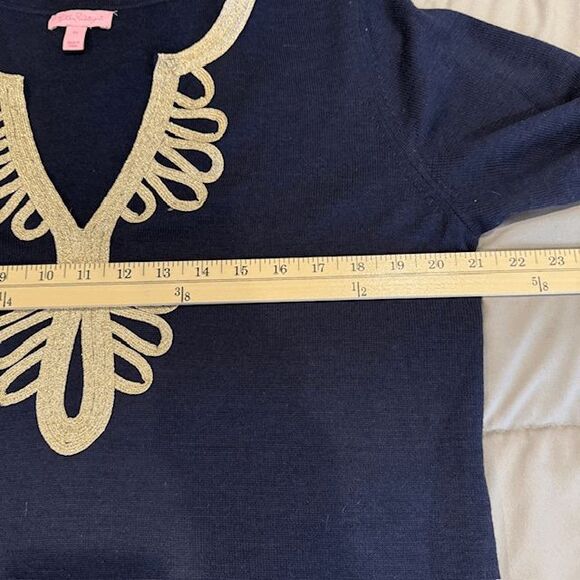 Lilly Pulitzer Delvin Merino Wool Sweater Dress Navy with Metallic Gold Size XL - Picture 8 of 11